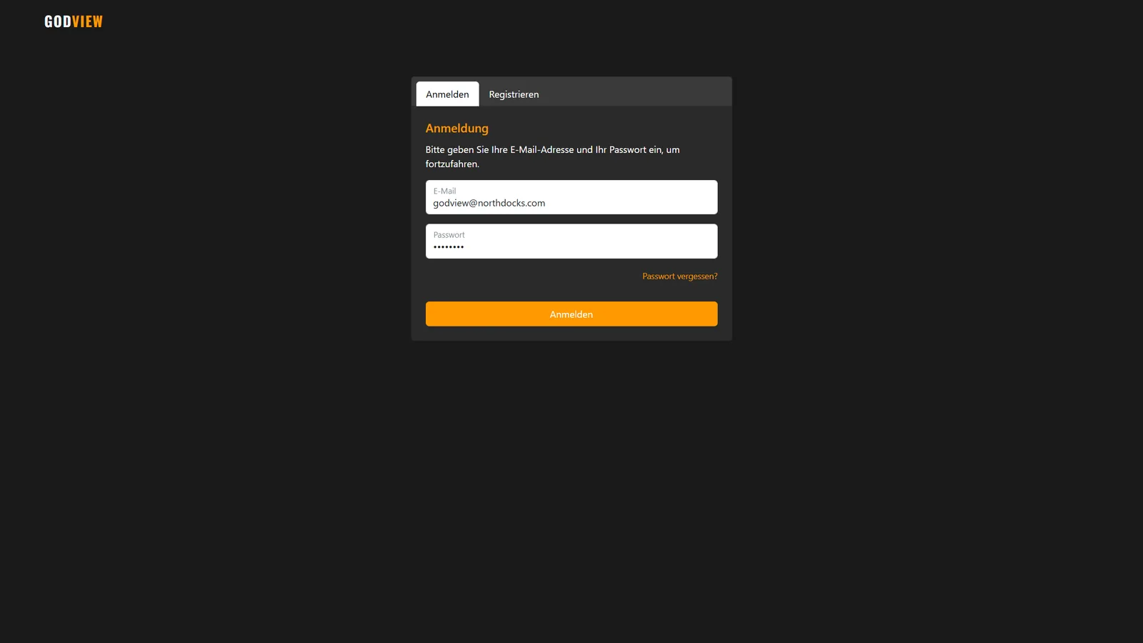 Screenshot: Anmeldung