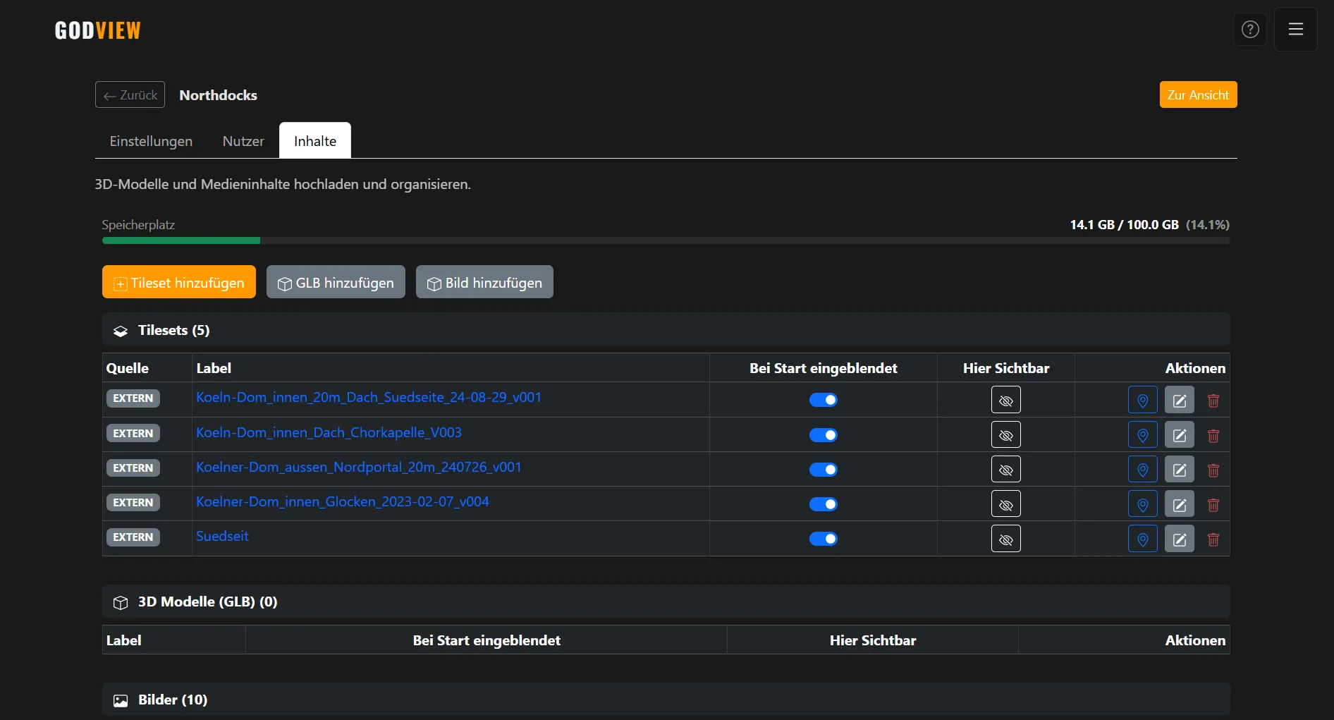 Screenshot: Inhalte & Medien