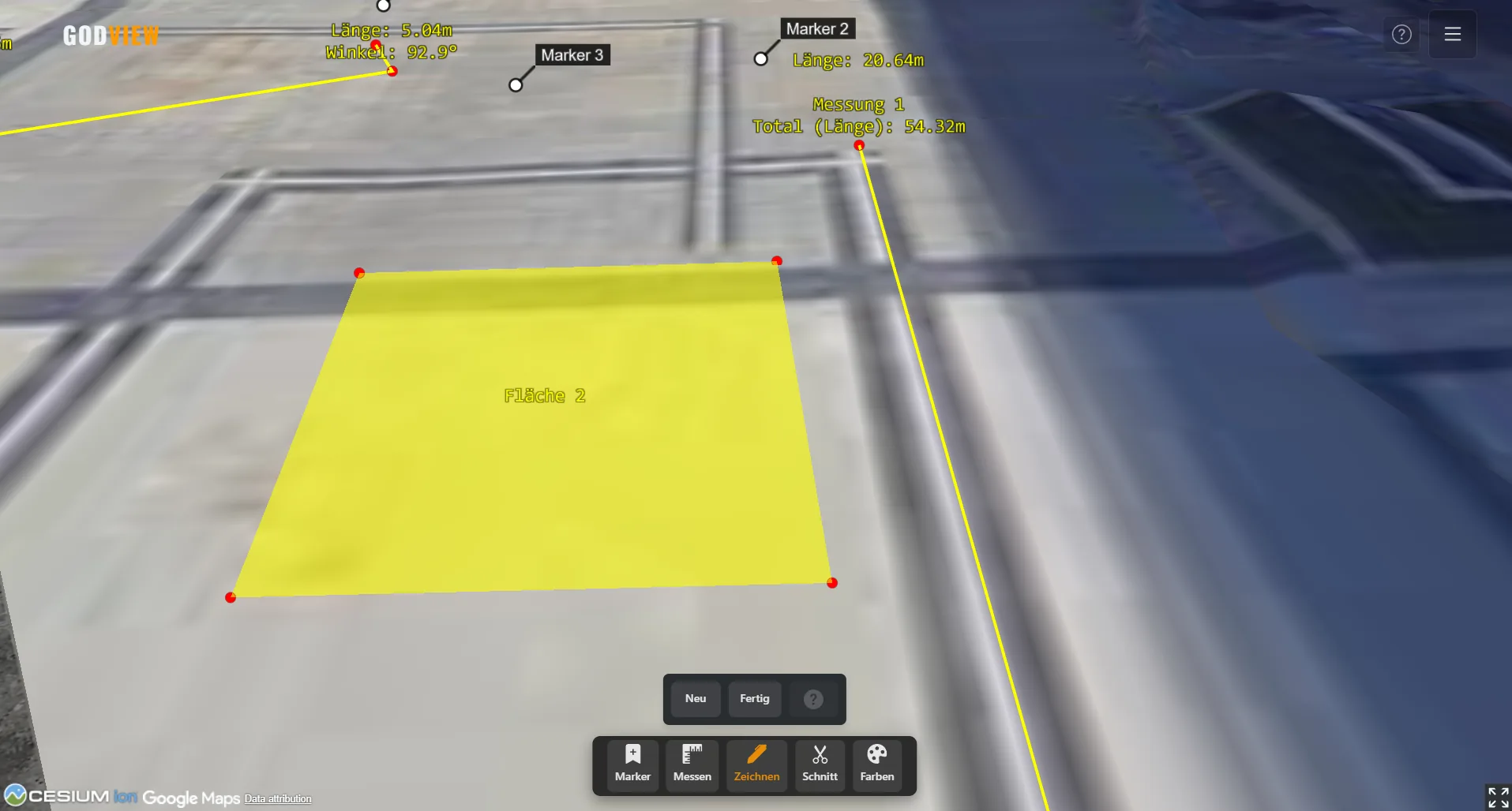 Screenshot: Flächen zeichnen