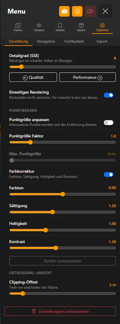 Screenshot: Anzeigeeinstellungen